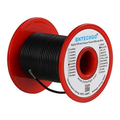 BNTECHGO 22 Gauge Silicone Wire Spool 100 ft Black Flexible 22 AWG Stranded Tinned Copper Wire - Image 1