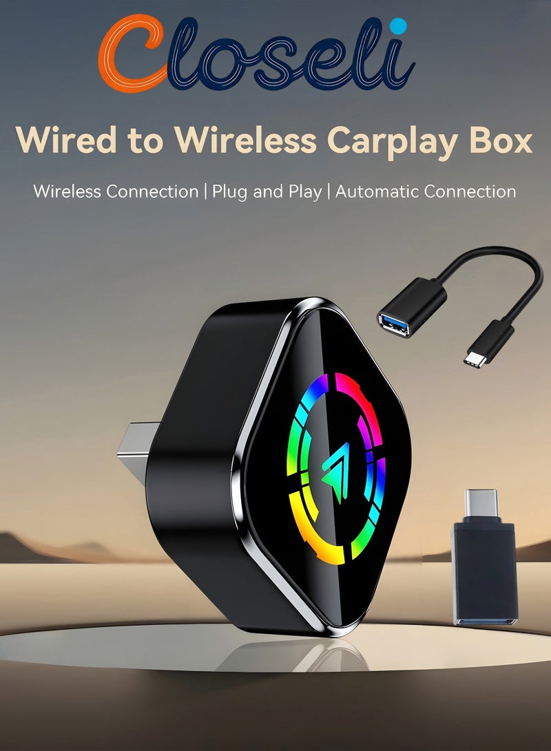 Closeli CarPlay Wireless Adapter, 2-in-1 CarPlay & Android Auto Dongle, Wired to Wireless Converter, Plug and Play USB-A Type-C, Stable Bluetooth 5.0 WiFi, Compact Mini Design, Online OTA Upgrade - Image 1