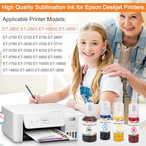 imtfzct Sublimation Ink Refilled Bottles with Heat Tape Compatible for ET-2800 ET2400 ET2720 ET2760 ET2750 ET4800 ET-2803 ET-2850 etc.High-Yield Inkjet Printers Heat Press Transfer on Mugs T-Shirts - Image 2