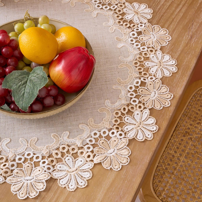 VIRFONOR European Antique Jacquard Lace Table Doilies,Small Farmhouse Linen Embroidered Table Topper Scarf Place Mat RusticTable Cover (Flower Style B, Diameter 23.5Inch) - Image 4