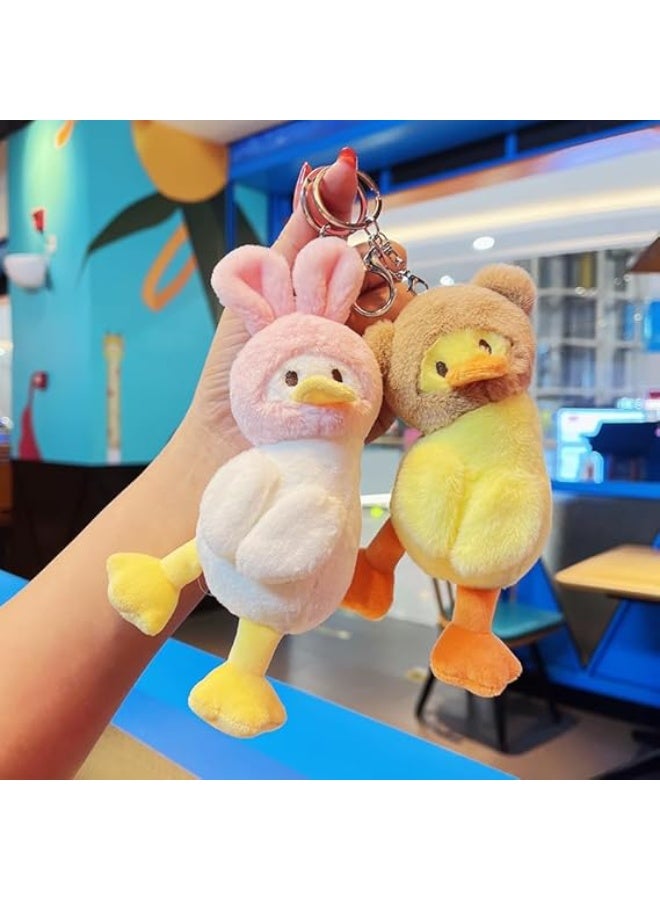 الإبداعي مضحك لطيف ارتداء قبعة الحيوانات بلوش أصفر أبيض بطة قلادة سلاسل المفاتيح سلاسل المفاتيح حلقات المفاتيح - Image 2