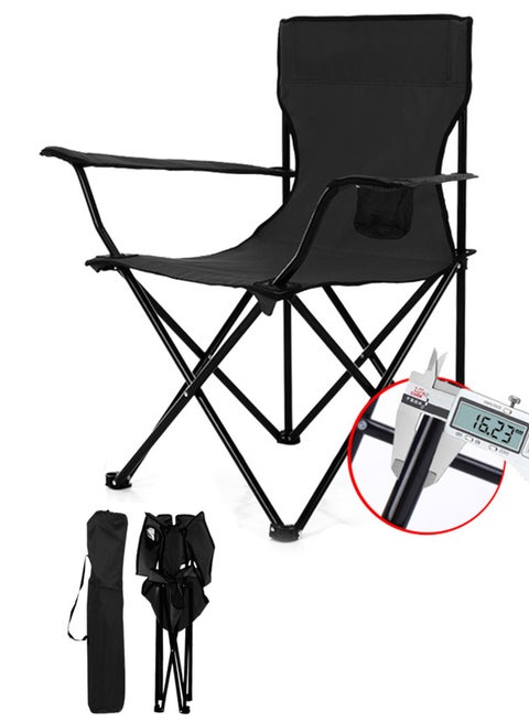 Folding Camping Chair with Cup Holder, Portable Outdoor Chair with Carry Bag, Heavy Duty Foldable Chair for Desert, Beach, Fishing & Picnic, Supports 300lbs, 50x50x80cm, Black