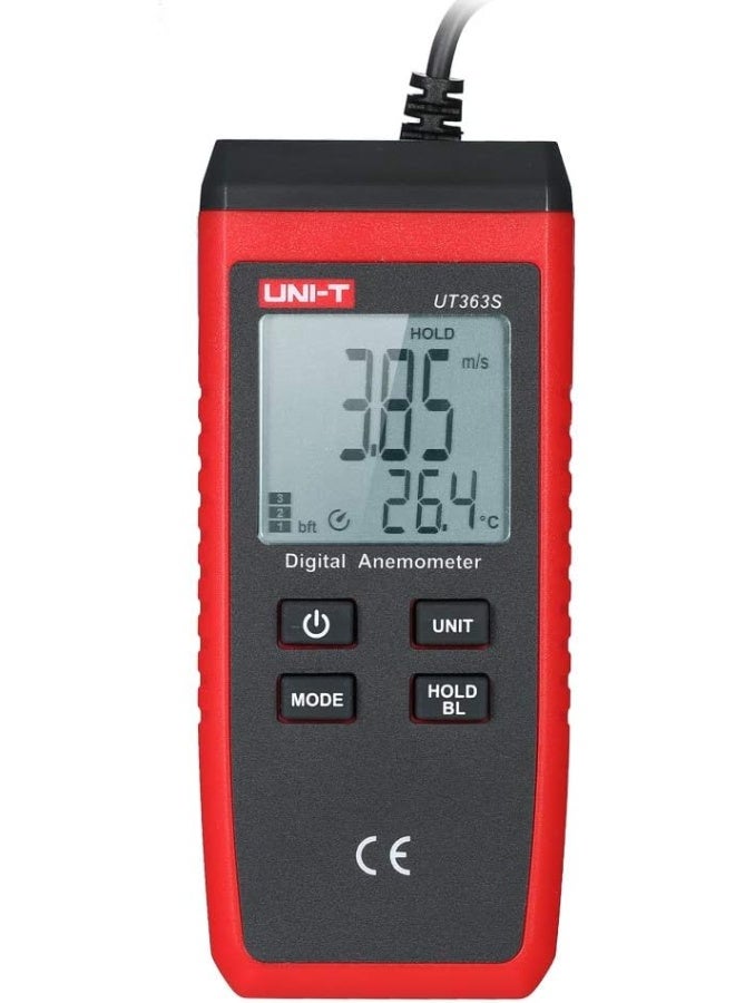 UNI-T Digital Anemometer Handheld Wind Speed Meter, Portable Air Velocity Tester, Red & Black, LCD Display - Image 2