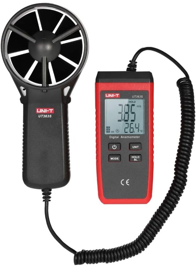 UNI-T Digital Anemometer Handheld Wind Speed Meter, Portable Air Velocity Tester, Red & Black, LCD Display - Image 1