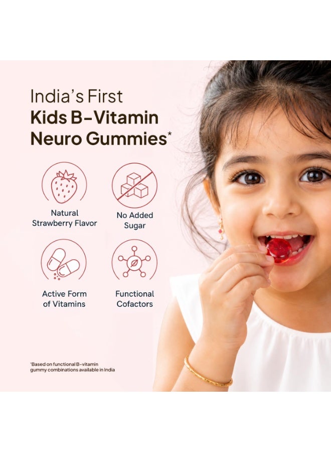 Miduty Kids B12 Gummies | Methylcobalamin with Choline, Magnesium & L-Theanine for Daily Energy, Brain Focus, Learning & Calm Focus | Biotin for Hair Support | No Added Sugar | Natural Strawberry Flavor | 30 Gummies - Image 3