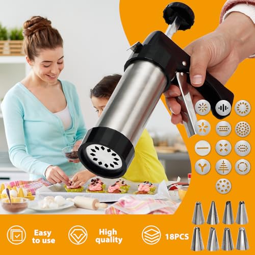 GleeAnt Stainless Steel Cookies Press, Cookies Press for Baking,Cookie Press Gun Kit with 13 Cookie Discs and 8 Piping Tips for DIY cake Maker Decorating Baking Supplies - Image 3