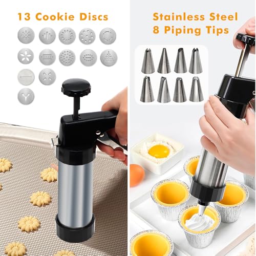 GleeAnt Stainless Steel Cookies Press, Cookies Press for Baking,Cookie Press Gun Kit with 13 Cookie Discs and 8 Piping Tips for DIY cake Maker Decorating Baking Supplies - Image 5