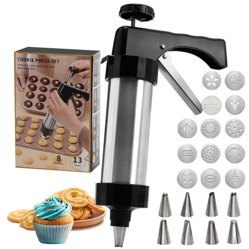 GleeAnt Stainless Steel Cookies Press, Cookies Press for Baking,Cookie Press Gun Kit with 13 Cookie Discs and 8 Piping Tips for DIY cake Maker Decorating Baking Supplies - Image 1