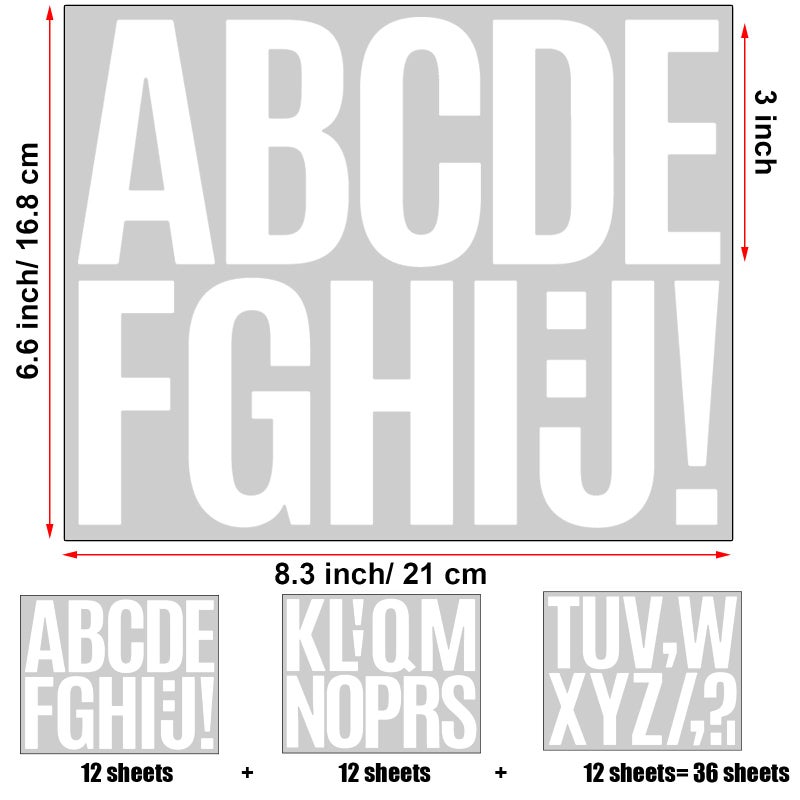Bemeol 36 Sheets Letter Stickers 3 Inch Vinyl Letters Alphabet Stickers Self Adhesive Stick On Letters For School Office Home Bulletin Boards Mailbox Decor(White,3Inch) - Image 2