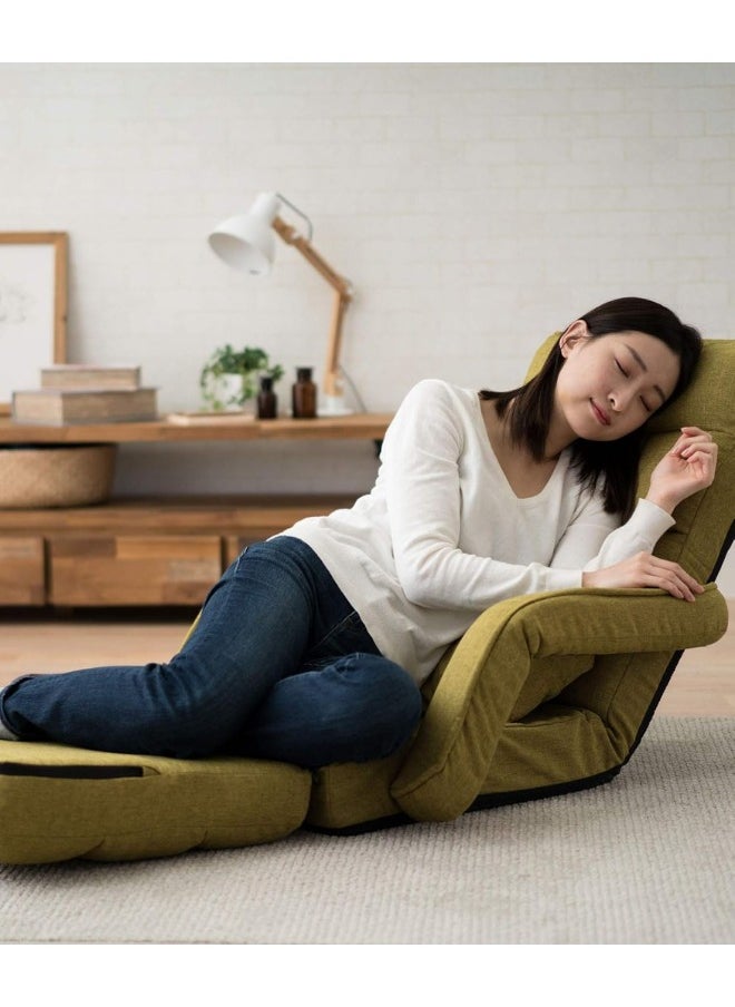SMART HOME - 2 in 1 Sofa Bed Folding Lounger, 6 Position Padded Folding Floor Chair, Lounge Bed with Armrests and Lounger Sofa - Solid Alloy Frame and Cotton Filling Covered with Cotton Linen Fabric - Green - Image 1