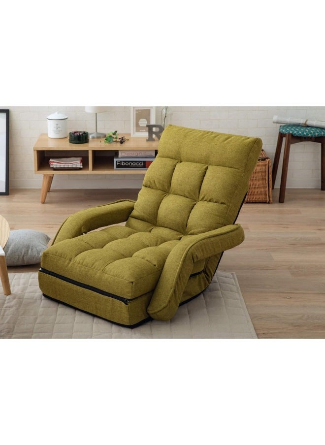 SMART HOME - 2 in 1 Sofa Bed Folding Lounger, 6 Position Padded Folding Floor Chair, Lounge Bed with Armrests and Lounger Sofa - Solid Alloy Frame and Cotton Filling Covered with Cotton Linen Fabric - Green - Image 1