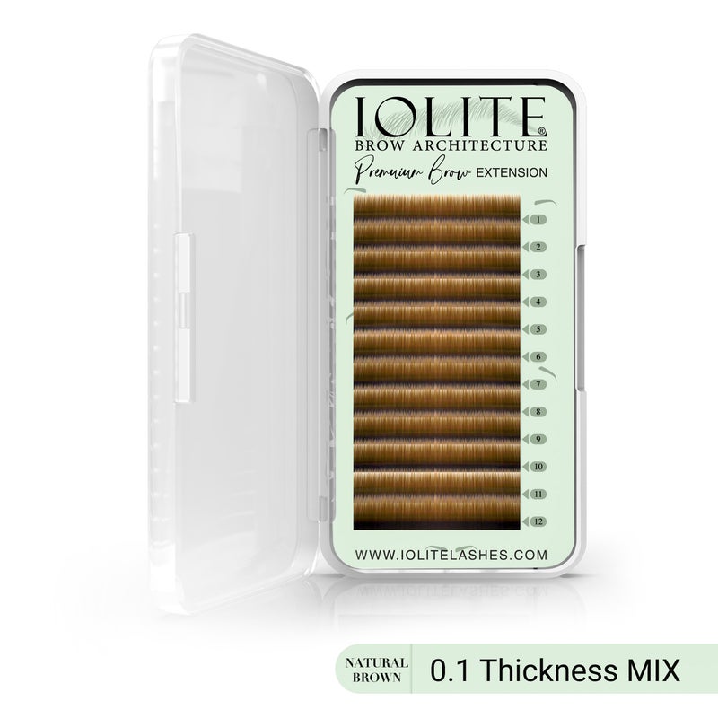 IOLITE Premium Eyebrow Extension Brow-I; False Eyebrows in Tray - Brow Extension 0.10T Thickness ; Length - 8mm, 9mm, Mix - Natural Brown - Mix