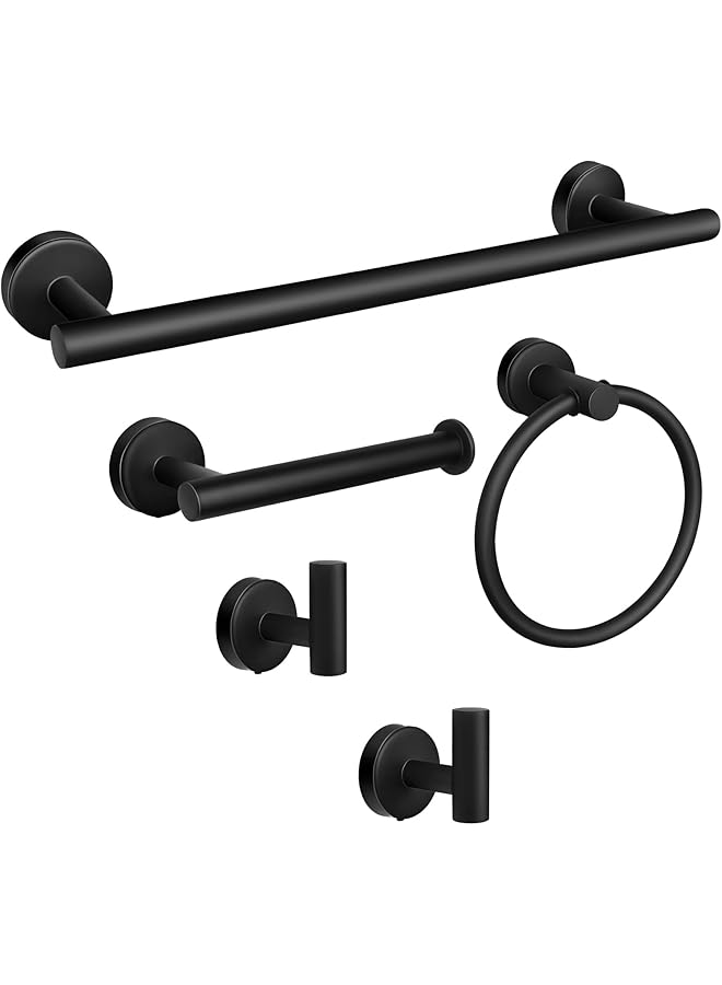 promass Matte Black 24 Inch Towel Racks for Bathroom Hardware Accessories Set Towel Bar Set 5 Pieces Wall Mounted - Image 1