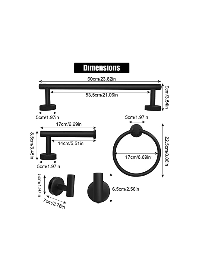 promass Matte Black 24 Inch Towel Racks for Bathroom Hardware Accessories Set Towel Bar Set 5 Pieces Wall Mounted - Image 5