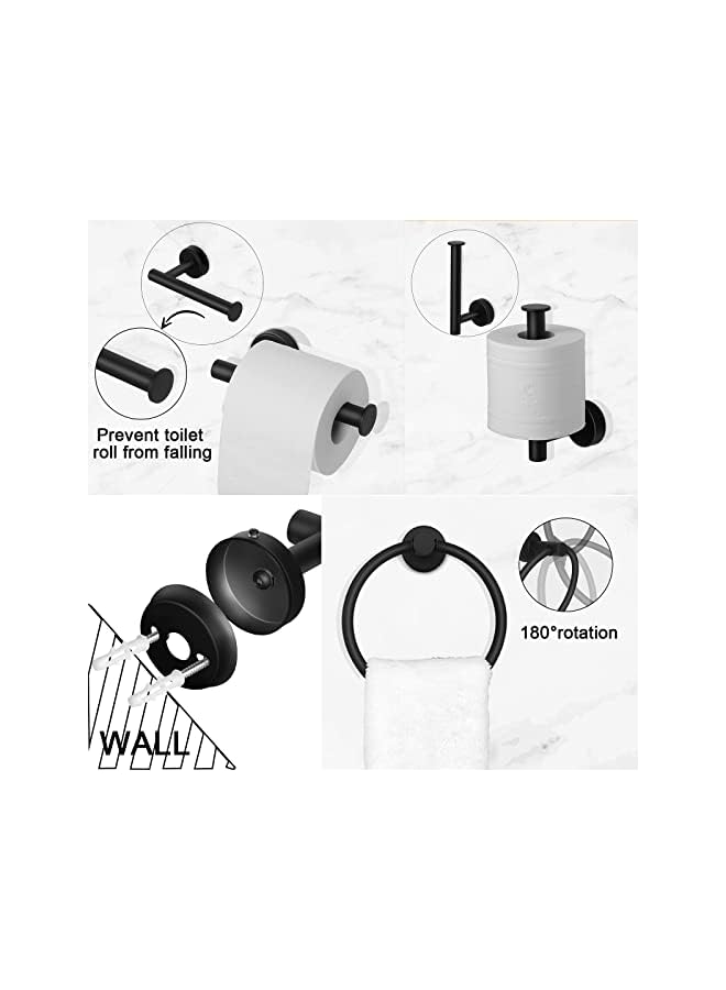 promass Matte Black 24 Inch Towel Racks for Bathroom Hardware Accessories Set Towel Bar Set 5 Pieces Wall Mounted - Image 3