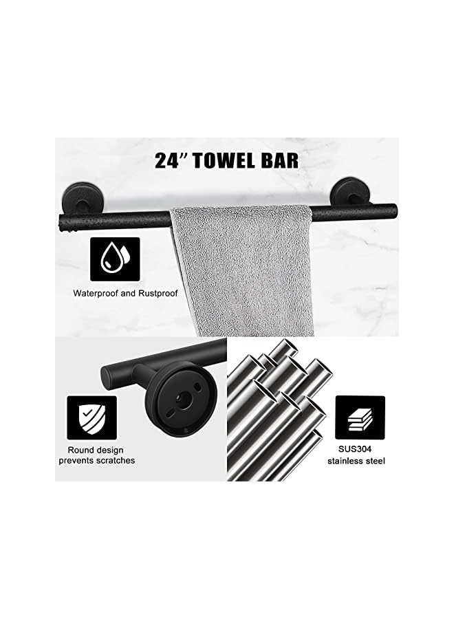 promass Matte Black 24 Inch Towel Racks for Bathroom Hardware Accessories Set Towel Bar Set 5 Pieces Wall Mounted - Image 2
