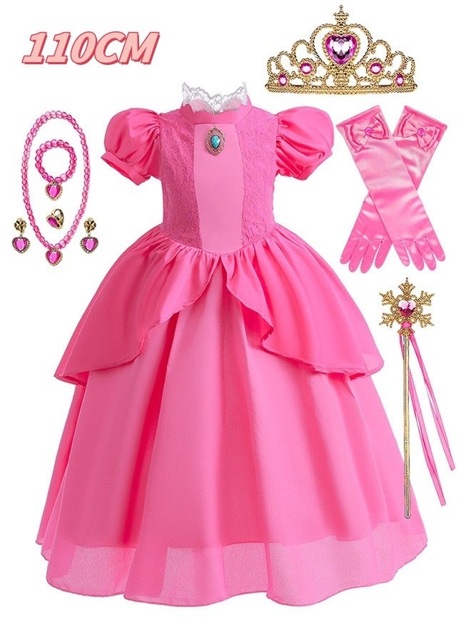 ميكسد الأميرة اللباس مجموعة ، مع 7 قطع من الملحقات ، رائع الأميرة اللباس ، الأكمام منفوش ، أنيقة الأميرة فتاة اللباس حتى الملابس ، ومناسبة جدا لحفلة عيد ميلاد ، حفلة موسيقية الملابس والماكياج ( 110cm ) - Image 1