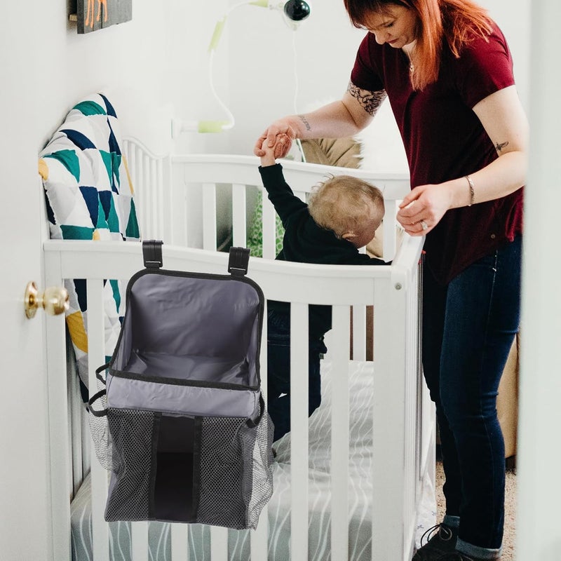 Foldable Diaper Organizer Bag for Moms, Hanging Nursery Storage Holder with Milk Bottle Pouch and Diaper Stacker, Bedside Hanging Caddy for Essentials - Image 5
