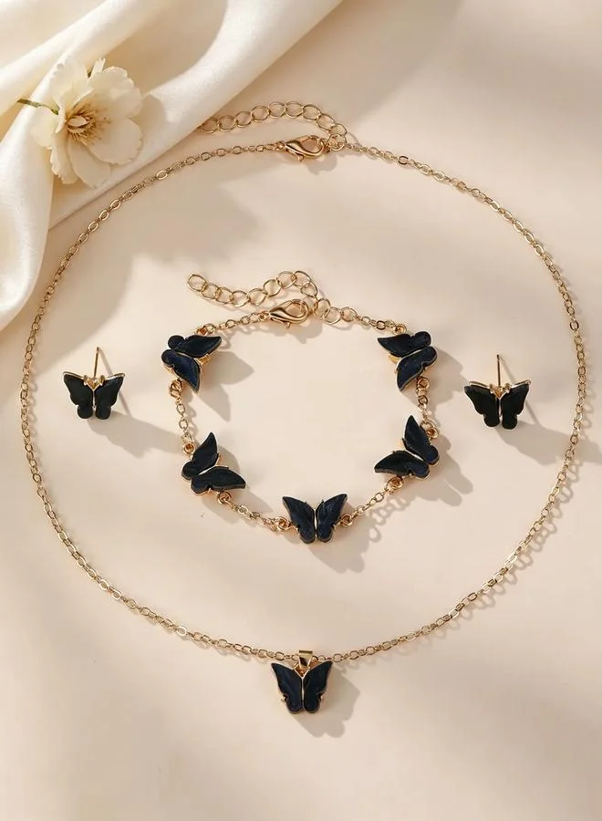 Take Two  Girls Black Butterfly Charm Necklace, Bracelet and Earrings Set for Women | Best Price UAE