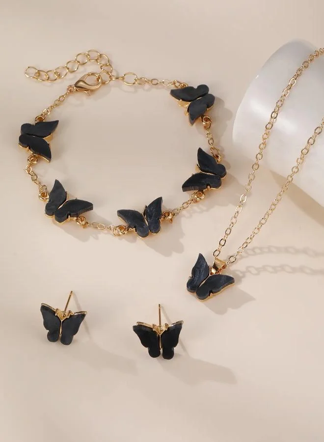 Take Two  Girls Black Butterfly Charm Necklace, Bracelet and Earrings Set for Women | Best Price UAE