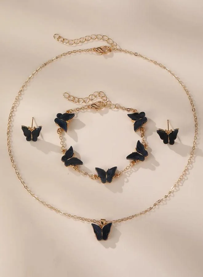 Take Two  Girls Black Butterfly Charm Necklace, Bracelet and Earrings Set for Women | Best Price UAE