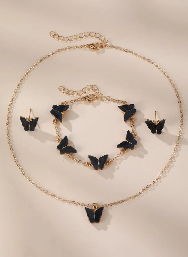 Take Two  Girls Black Butterfly Charm Necklace, Bracelet and Earrings Set for Women | Best Price UAE