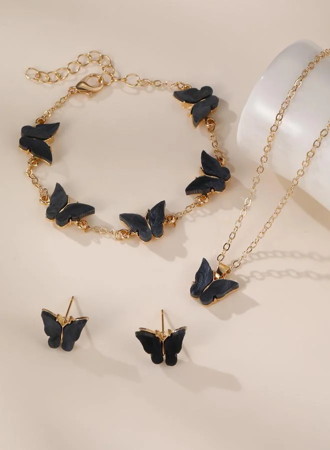 Take Two  Girls Black Butterfly Charm Necklace, Bracelet and Earrings Set for Women | Best Price UAE