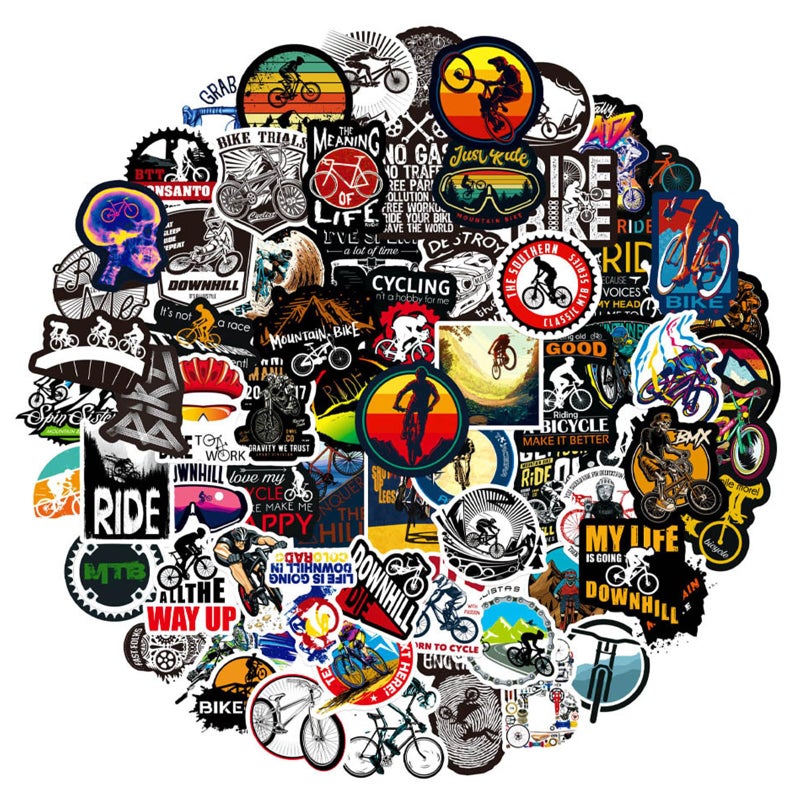 JOFONY 100PCS Mountain Bike Stickers,Cute Mountain Cycling Vinyl Waterproof Decals for Adults Water Bottle Laptop Birthday Gift Supplies - Image 1