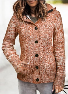 Sidefeel Sidefeel Women Hooded Knit Cardigans Button Cable Sweater Coat Medium Orange  - Image 3