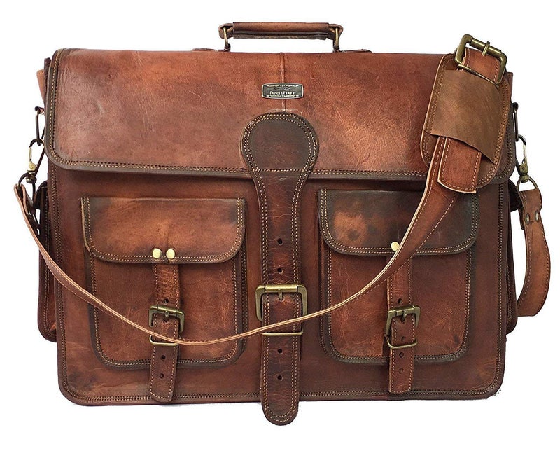 cuero DHK 18 Inch Vintage Handmade Leather Messenger Bag Laptop Briefcase Computer Satchel Bag for Men, Dark Brown, 18 inch Large, Contemporary - Image 2