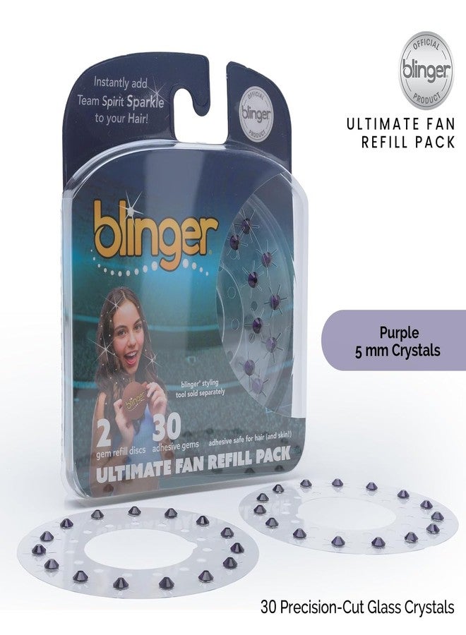 blinger® Ultimate Fan Refill Pack of 30 Dazzling Hair-Safe Gems -Purple - as seen on Shark Tank | Hair-Safe Bedazzler Gem Stamper for all the Sports Lovers | Fun Gift, Game Days, Sports - Image 2