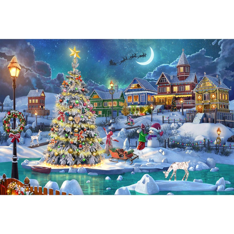 Becko US Puzzles for Adults 1000 Pieces, Wooden Jigsaw Puzzles, 1000 Piece Puzzle for Adults, Christmas and Holiday (Snow Scene) - Image 1