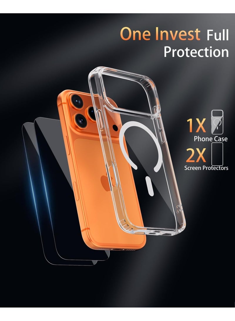 iPhone 17 Pro Max Clear Case Compatible with MagSafe Cover For iPhone 17 Pro Max with 2-Pack 9D Tempered Glass Ultra Clear Full HD Glass for iPhone 17 Pro Max 6.9-inch - Image 3