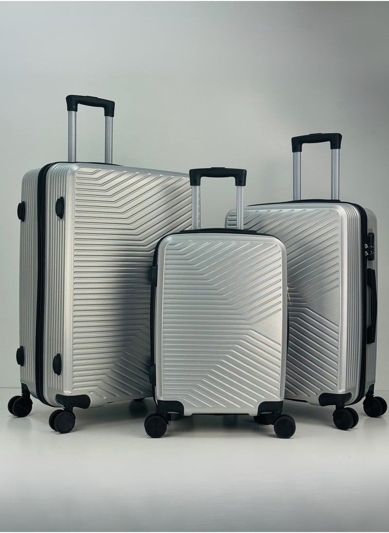 SAW & SEE Premium Hard Shell Luggage Set – 3-Piece Durable Strong Suitcase Set, Lightweight ABS Trolley Bags with Smooth Rotating Spinner Wheels, Security Combination Lock, Telescopic Handle, Traveling Bag Suitcases – 12 KG /23 KG /35 KG - 20" / 24" / 28" – SILVER  - Image 1