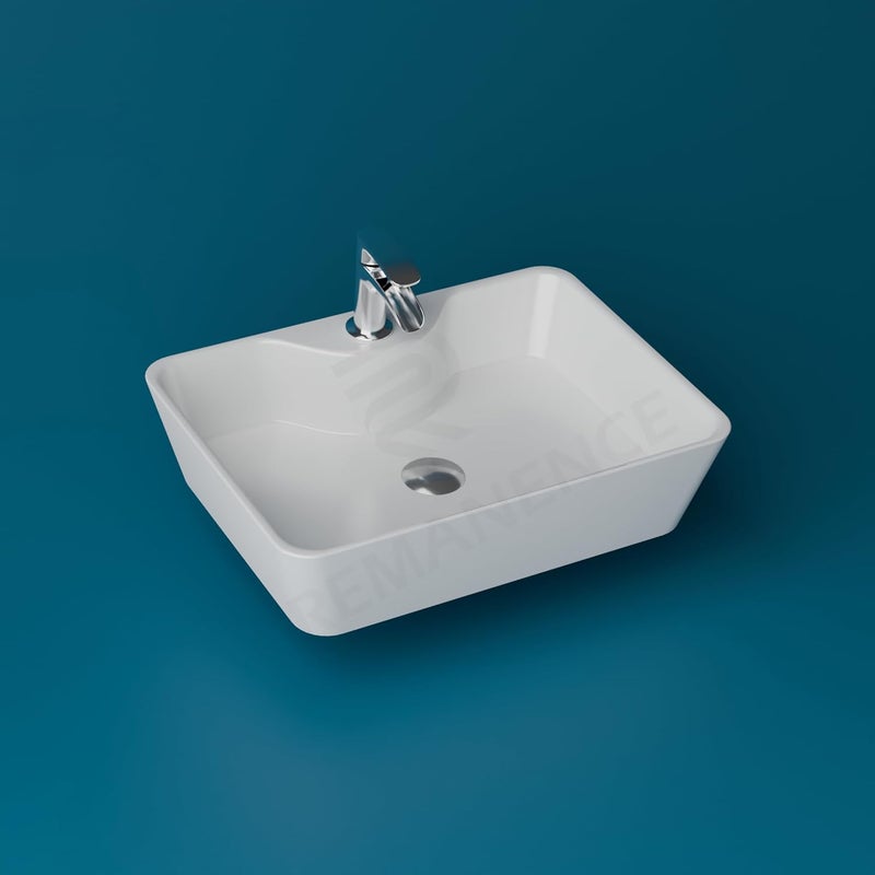 REMANENCE Ceramic Countertop Wash Basin Designer Table Top Bathroom Basin Sink Vessel Sink Wash Basin Over Counter for Bathroom Hotel Home Living Room Plain White 19 x 15 x 55 Inch