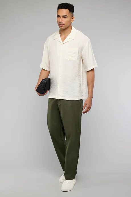 أر أند بي Solid Loose Fit Pants with Elastic Waist