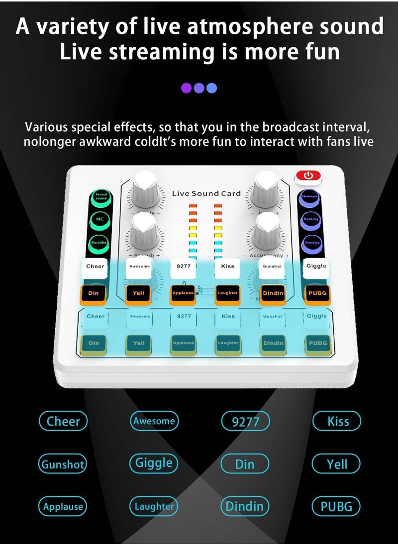 Viden - M8 Sound Card DSP Chip Twelve Ambient Sounds Four Kinds Of Sound Changes Live Broadcast DJ Mixer Music Recording Guitars TikTok Facebook YouTube USB Bluetooth White - Image 1
