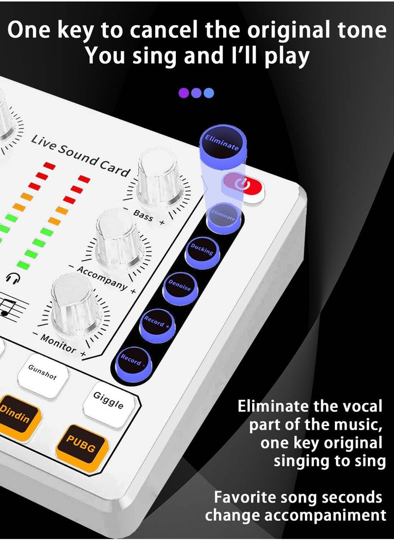 Viden - M8 Sound Card DSP Chip Twelve Ambient Sounds Four Kinds Of Sound Changes Live Broadcast DJ Mixer Music Recording Guitars TikTok Facebook YouTube USB Bluetooth White - Image 1