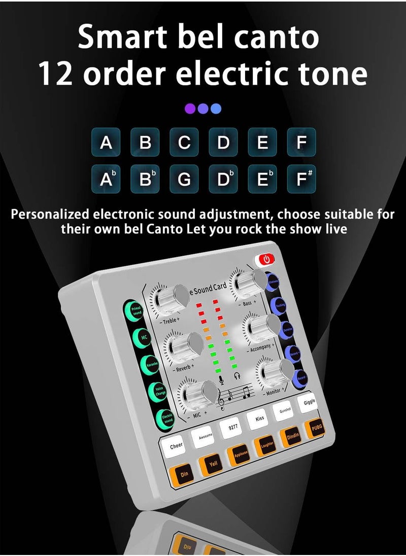 Viden - M8 Sound Card DSP Chip Twelve Ambient Sounds Four Kinds Of Sound Changes Live Broadcast DJ Mixer Music Recording Guitars TikTok Facebook YouTube USB Bluetooth White - Image 1
