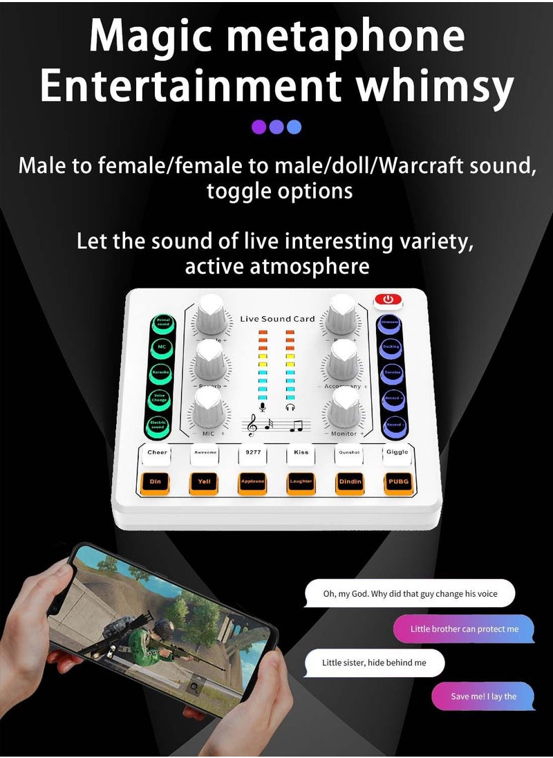 Viden - M8 Sound Card DSP Chip Twelve Ambient Sounds Four Kinds Of Sound Changes Live Broadcast DJ Mixer Music Recording Guitars TikTok Facebook YouTube USB Bluetooth White - Image 1