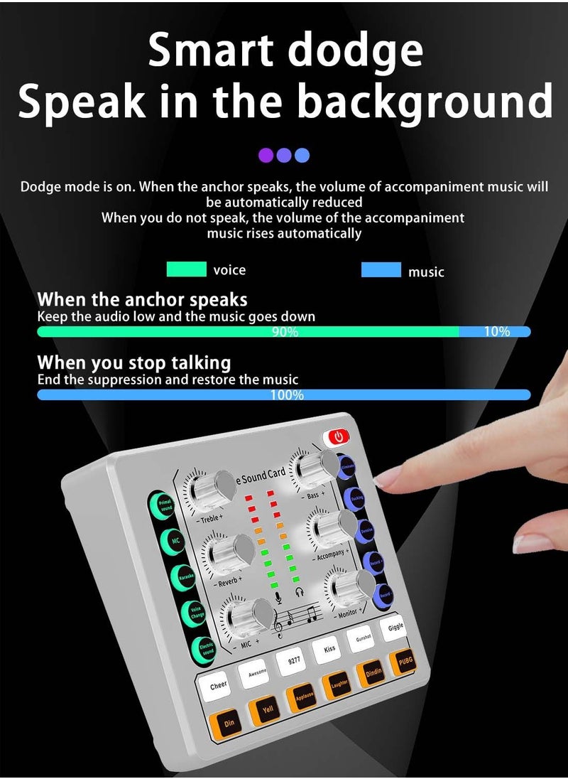 Viden - M8 Sound Card DSP Chip Twelve Ambient Sounds Four Kinds Of Sound Changes Live Broadcast DJ Mixer Music Recording Guitars TikTok Facebook YouTube USB Bluetooth White - Image 1