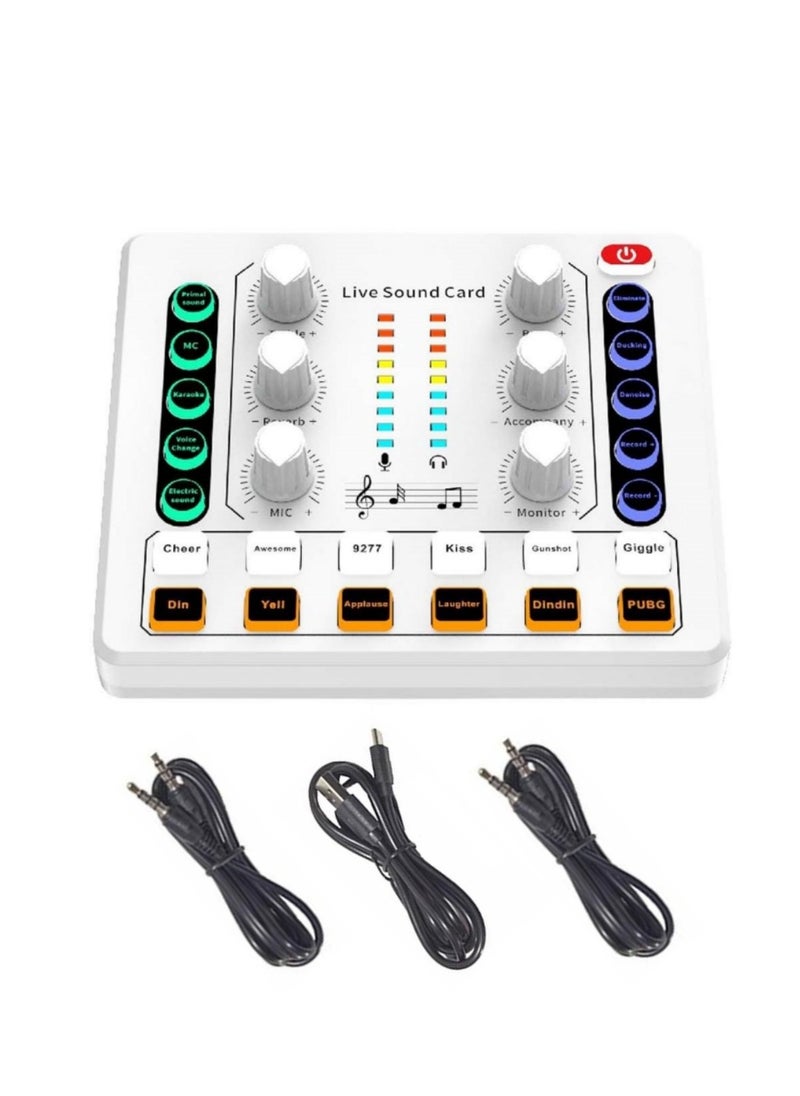 Viden - M8 Sound Card DSP Chip Twelve Ambient Sounds Four Kinds Of Sound Changes Live Broadcast DJ Mixer Music Recording Guitars TikTok Facebook YouTube USB Bluetooth White - Image 1