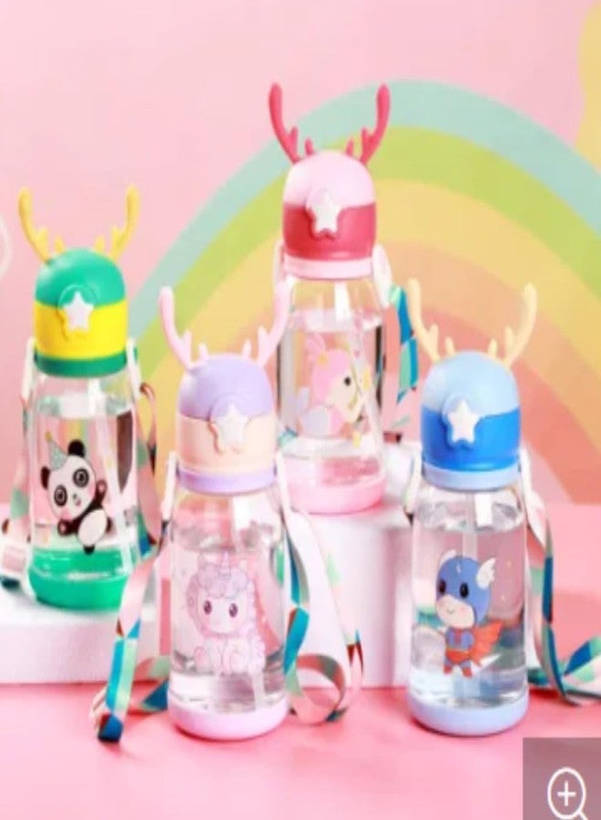 RPC99 Cartoon Designed Sippy Water Cup Bottle With Straw, Portable Leakproof Plastic Sipper Water Bottle With Strap for Kids and Toddlers (Pink) - Image 3
