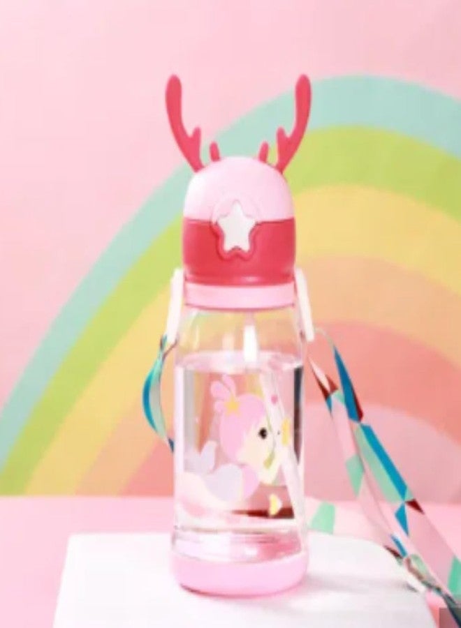 RPC99 Cartoon Designed Sippy Water Cup Bottle With Straw, Portable Leakproof Plastic Sipper Water Bottle With Strap for Kids and Toddlers (Pink) - Image 1