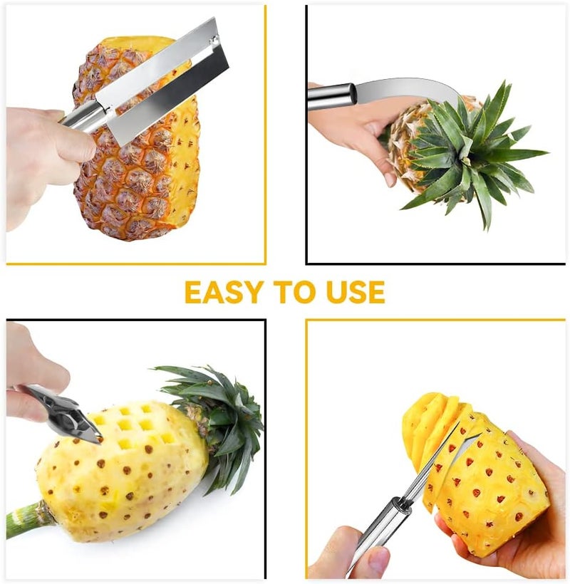 Aerbee 4 PCS Fruit Corer and Slicer Tools, Stainless Steel Sharp Sugar Cane Peeler Curved Blade Cutter Pineapple Eye Peeler Remover Strawberry Huller Stem Remover Tweezer Corer for Fruit Vegetable - Image 4