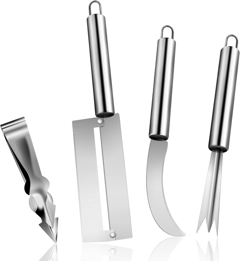 Aerbee 4 PCS Fruit Corer and Slicer Tools, Stainless Steel Sharp Sugar Cane Peeler Curved Blade Cutter Pineapple Eye Peeler Remover Strawberry Huller Stem Remover Tweezer Corer for Fruit Vegetable - Image 1