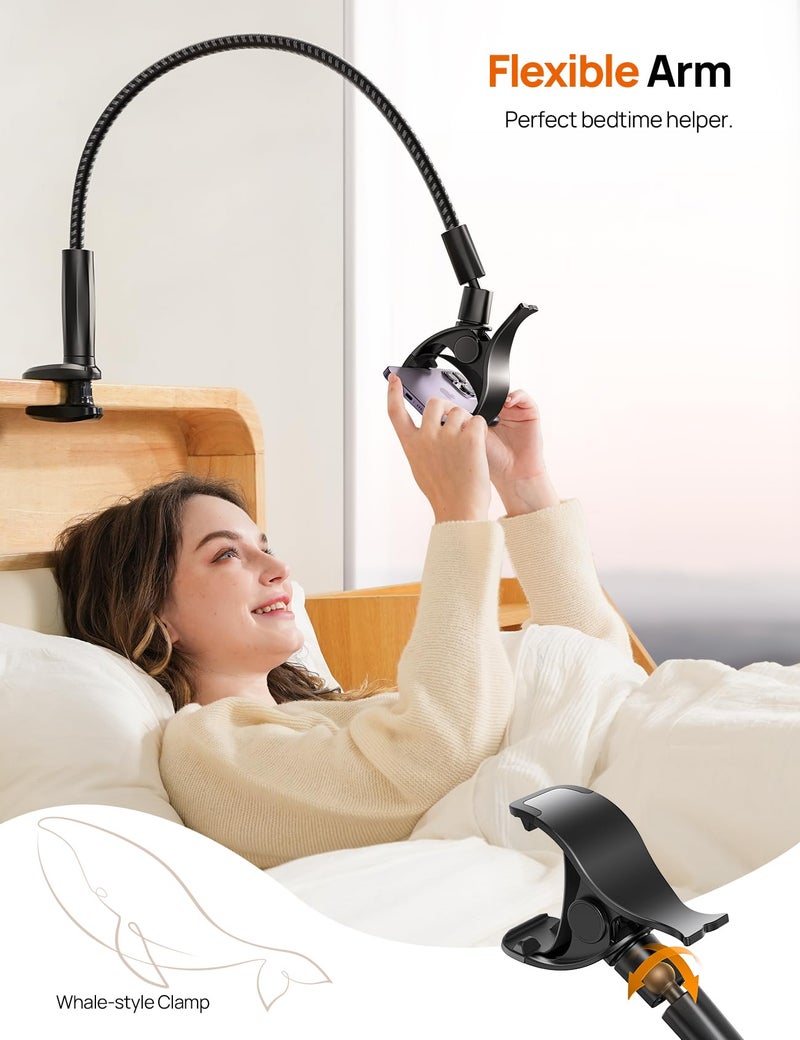 Aomiker Gooseneck Phone Holder for Bed - [2025 Upgrade Nylon Braid] 38â€ Long Flexible Lazy Arm Clip, 360 Adjustable Overhead Phone Mount for iPhone 15 14 13 12 11 Pro Max Mini Plus, all 4-7" Cellphone - Image 2