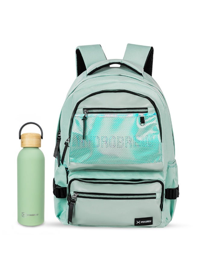 Hydrobrew 18" Backpack & Double Wall Stainless Steel Water Bottle 500ml – Olive Green - Image 1