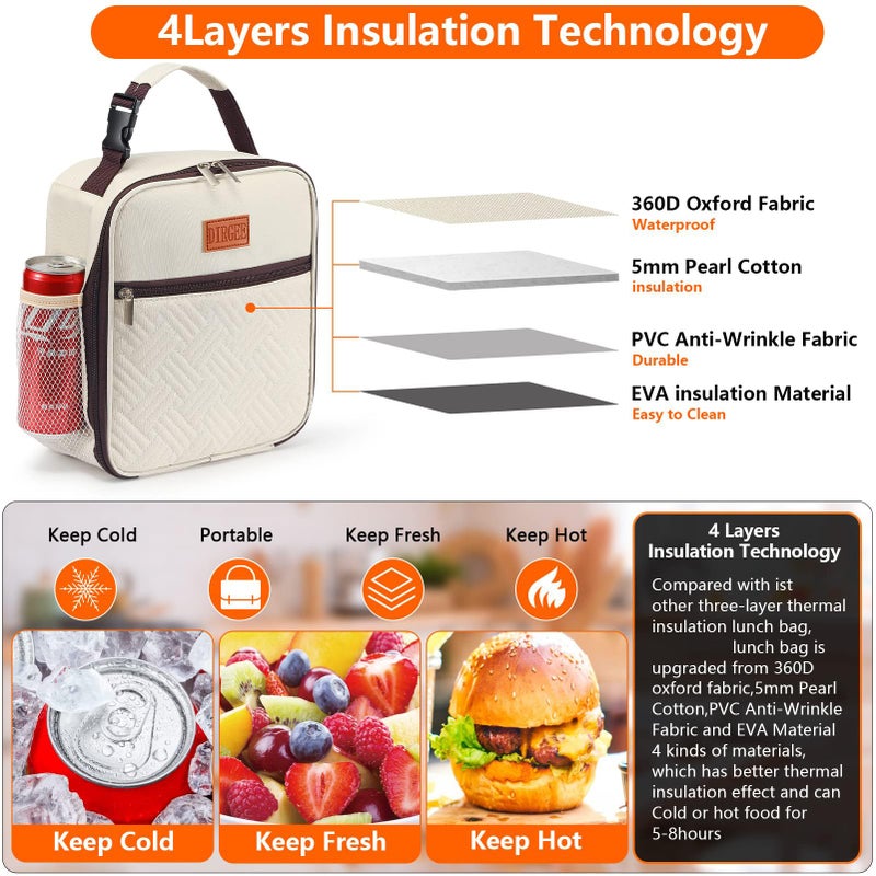 DIRGEE Lunch Bag for Women Insulated Lunch Bag For Men Adults Small Lunch Bag for Office Work - Leakproof Freezable Cooler Bag Reusable Portable Lunch Box (White) - Image 2