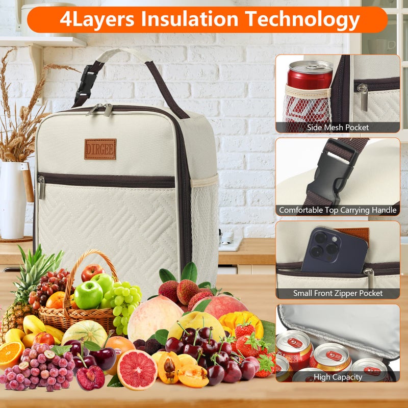DIRGEE Lunch Bag for Women Insulated Lunch Bag For Men Adults Small Lunch Bag for Office Work - Leakproof Freezable Cooler Bag Reusable Portable Lunch Box (White) - Image 3